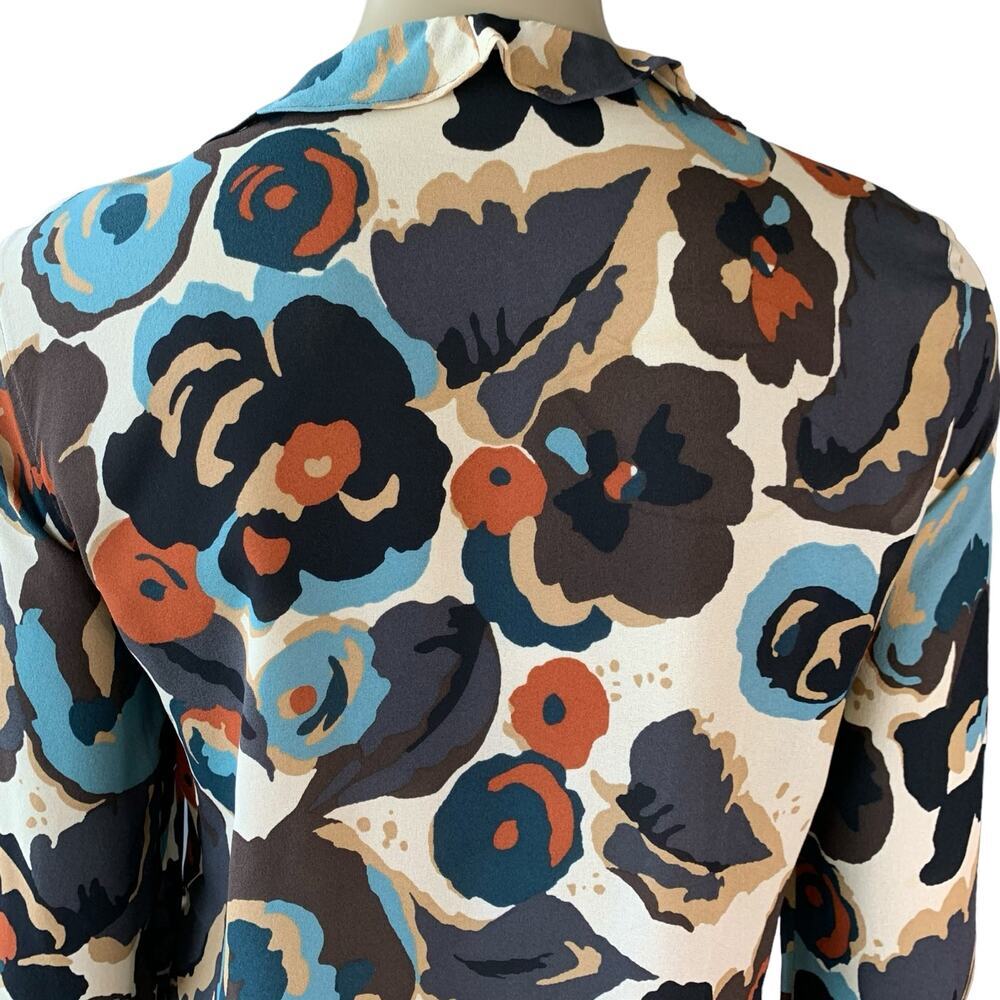i.e. 100% Silk Floral Ruffled Long Sleeve Chiffon Tops Blouse Size L Multicolor - Picture 10 of 16